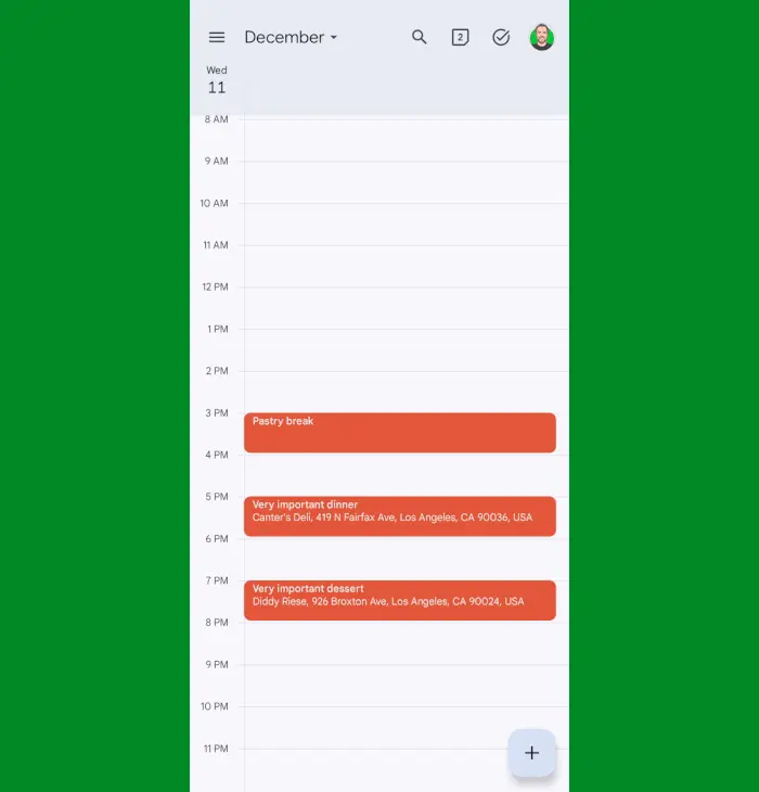 Google Calendar Android: Month view
