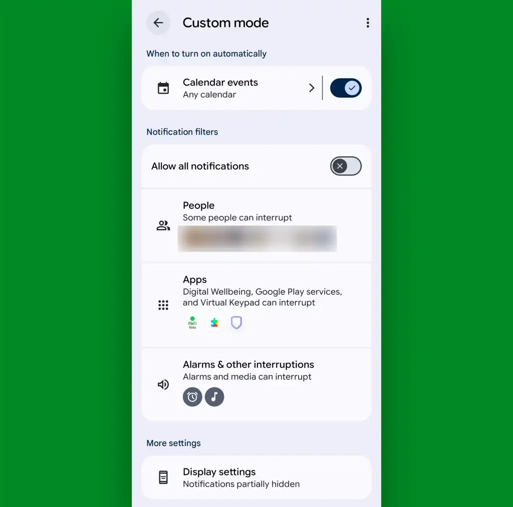 Google Calendar Android: Modes — event silence